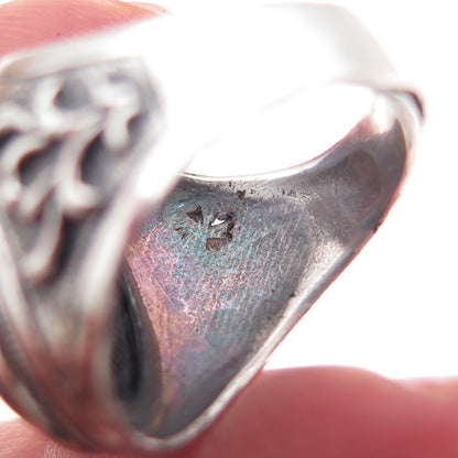 925 Sterling Silver Antique Art Deco Real Black Tiger Eye Oxidized Ring Size 6