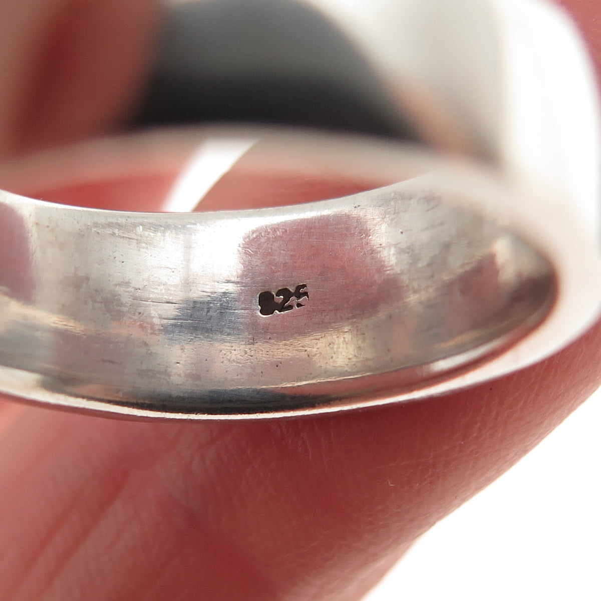 925 Sterling Silver Vintage Tribal Symbols Oxidized Ring Size 7