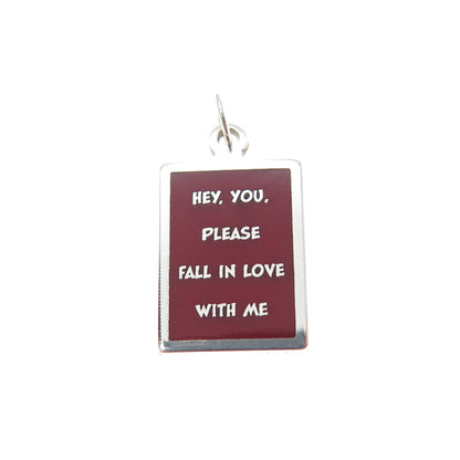 925 Sterling Enamel Hey You Please Fall In Love With Me Minimalist Charm Pendant
