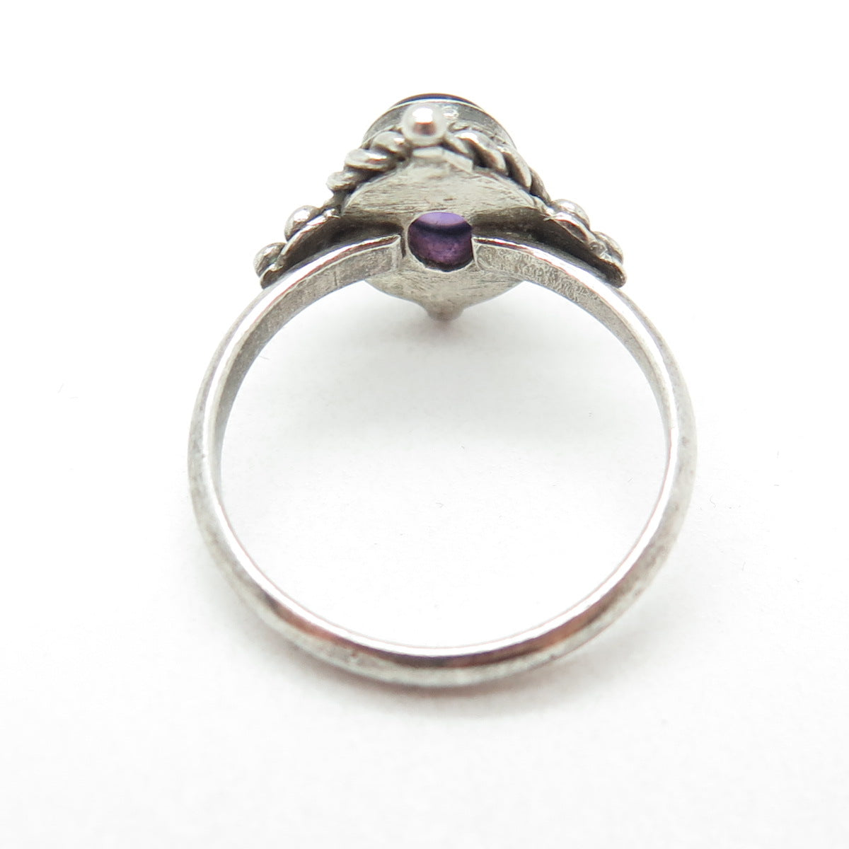 925 Sterling Silver Vintage Real Cabochon Amethyst Oxidized Ring Size 5.75