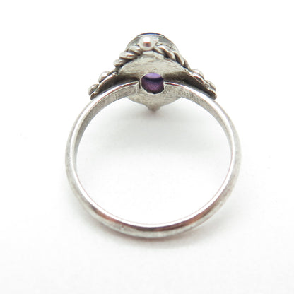 925 Sterling Silver Vintage Real Cabochon Amethyst Oxidized Ring Size 5.75