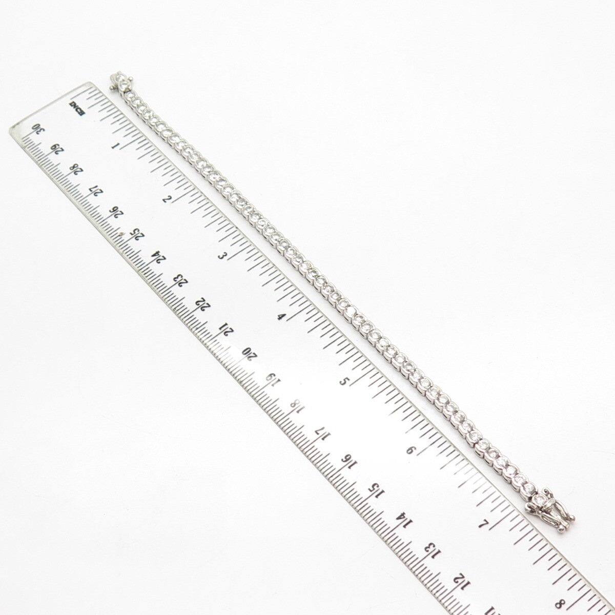 925 Sterling Silver Vintage C Z Round Tennis Link Bracelet 7"