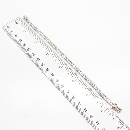 925 Sterling Silver Vintage C Z Round Tennis Link Bracelet 7"