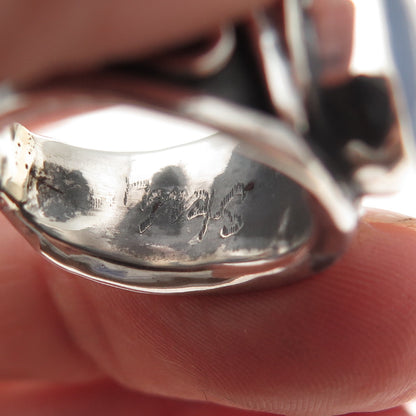 925 Sterling Silver Vintage Real Chalcedony Modernist Oxidized Ring Size 5