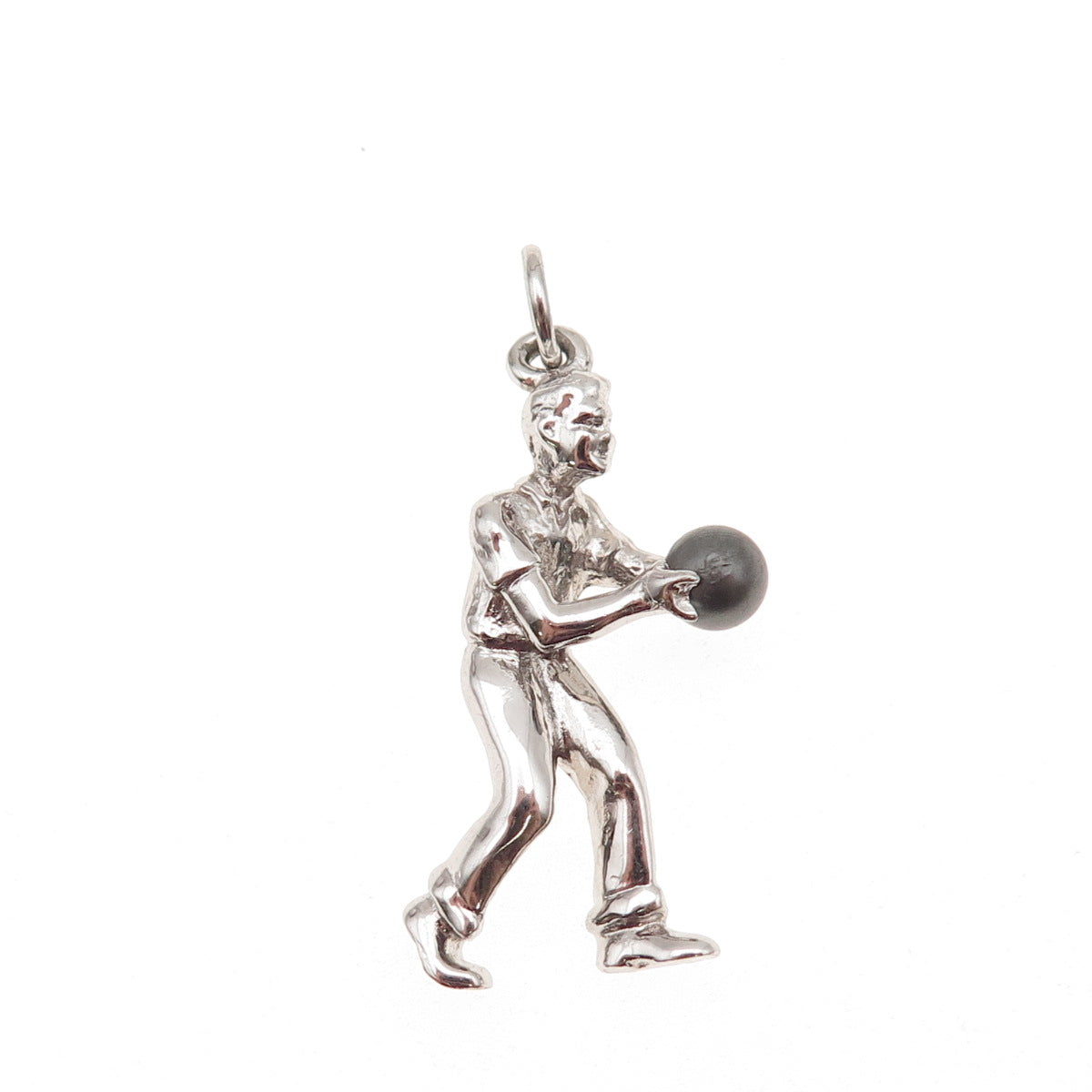 Cellini 925 Sterling Silver Vintage Faux Pearl Bowling Player 3D Charm Pendant