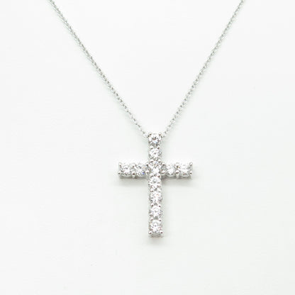 925 Sterling Silver Round-Cut C Z Cross Cable Chain Necklace 17-19"