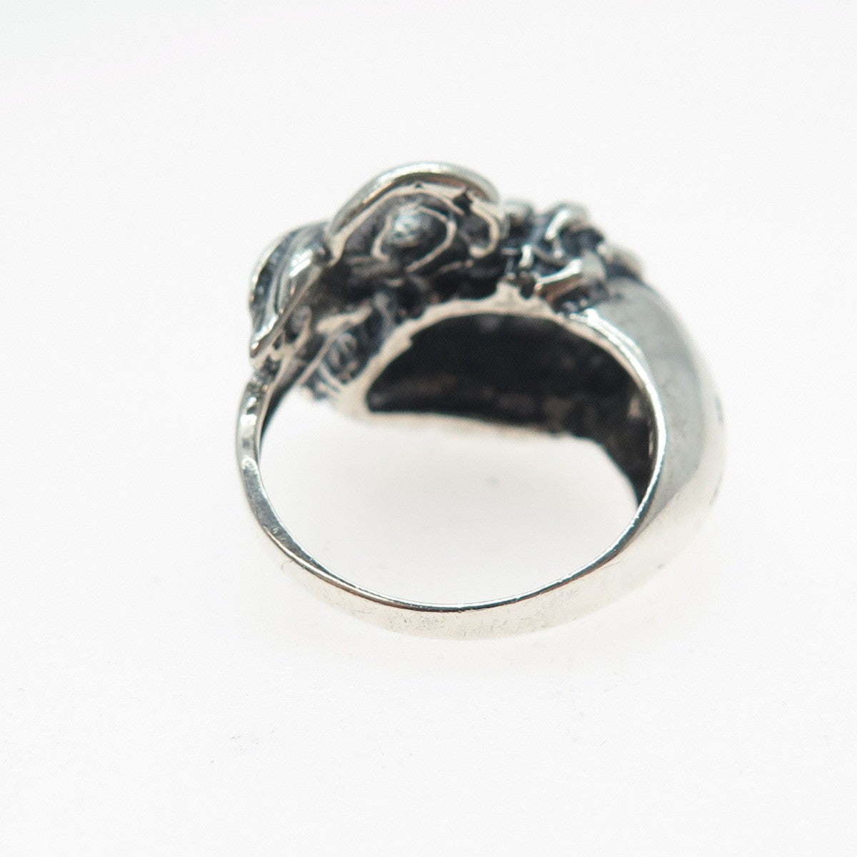 925 Sterling Silver Vintage Modernist Lion Oxidized Ring Size 6.5
