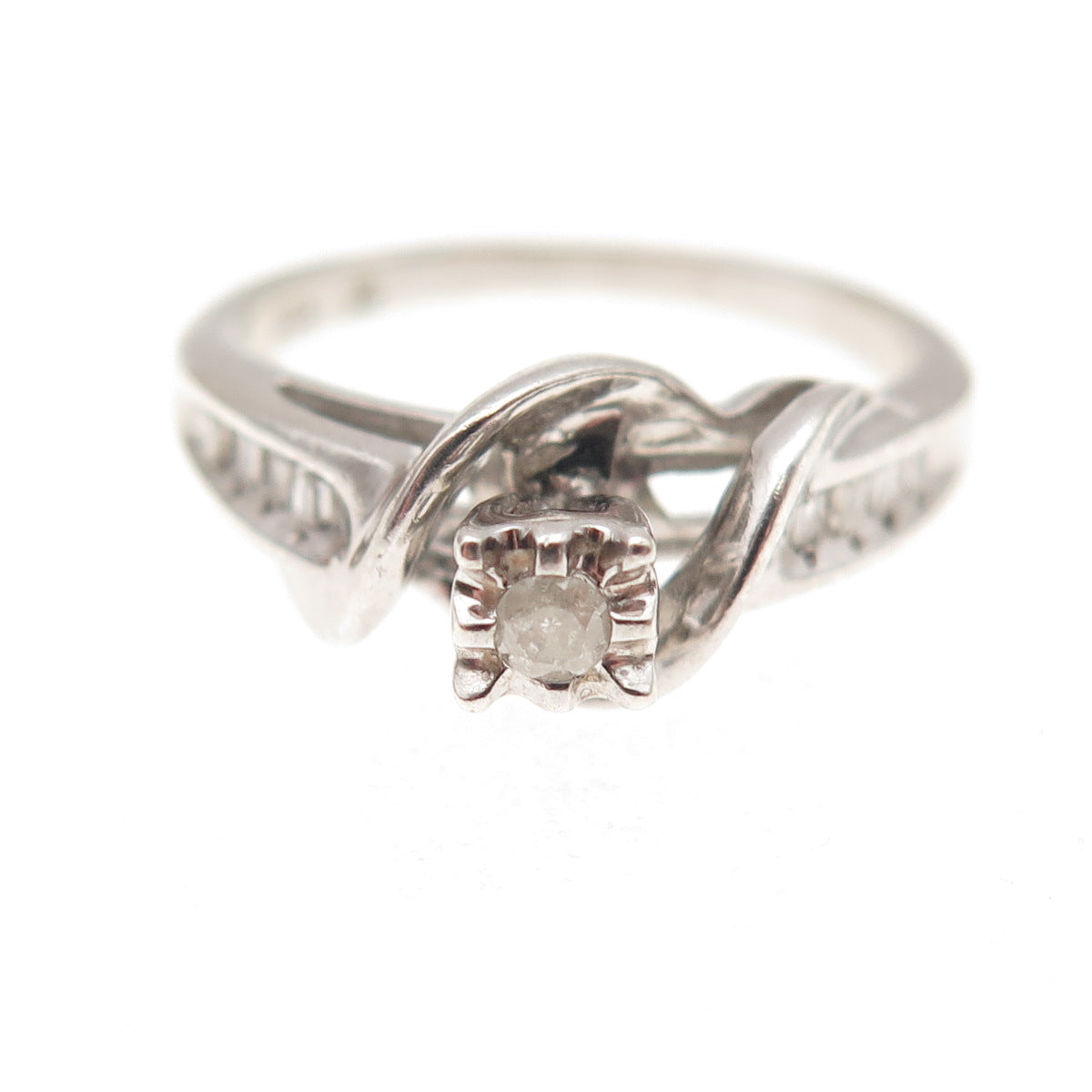 925 Sterling Silver Real Diamond Engagement Ring Size 7