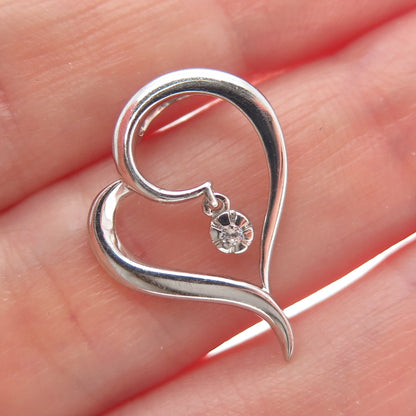 925 Sterling Silver Round-Cut C Z Heart Minimalist Charm Slide Pendant