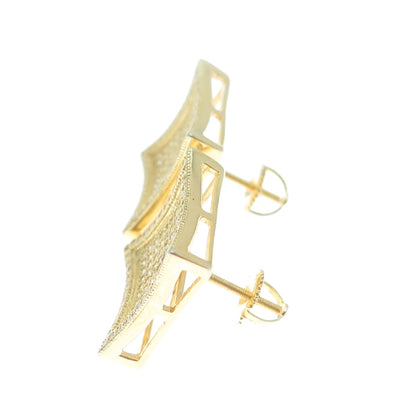 925 Sterling Silver Gold Plated Round-Cut C Z Princess Square Stud Earrings
