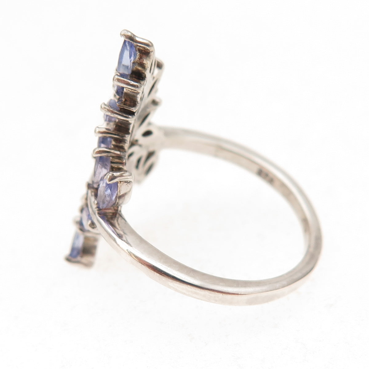 Chuck Clemency Sterling Silver Real Marquise-Cut Tanzanite Floral Ring Size 8
