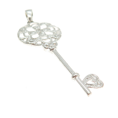 925 Sterling Silver Real White Diamond Ornate Key Pendant