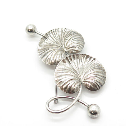 925 Sterling Silver Vintage Binder Brothers Lotus Leaves Pin Brooch