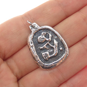925 Sterling Silver Vintage Modernist Abstract Oxidized Charm Pendant