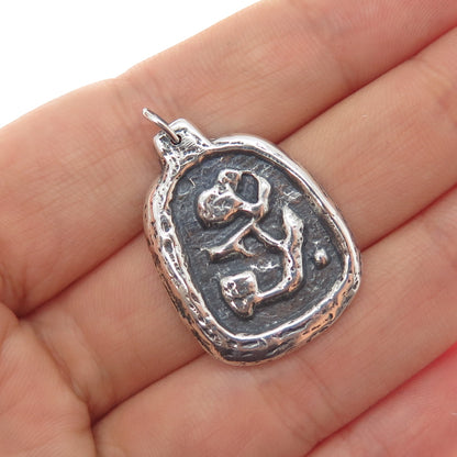 925 Sterling Silver Vintage Modernist Abstract Oxidized Charm Pendant