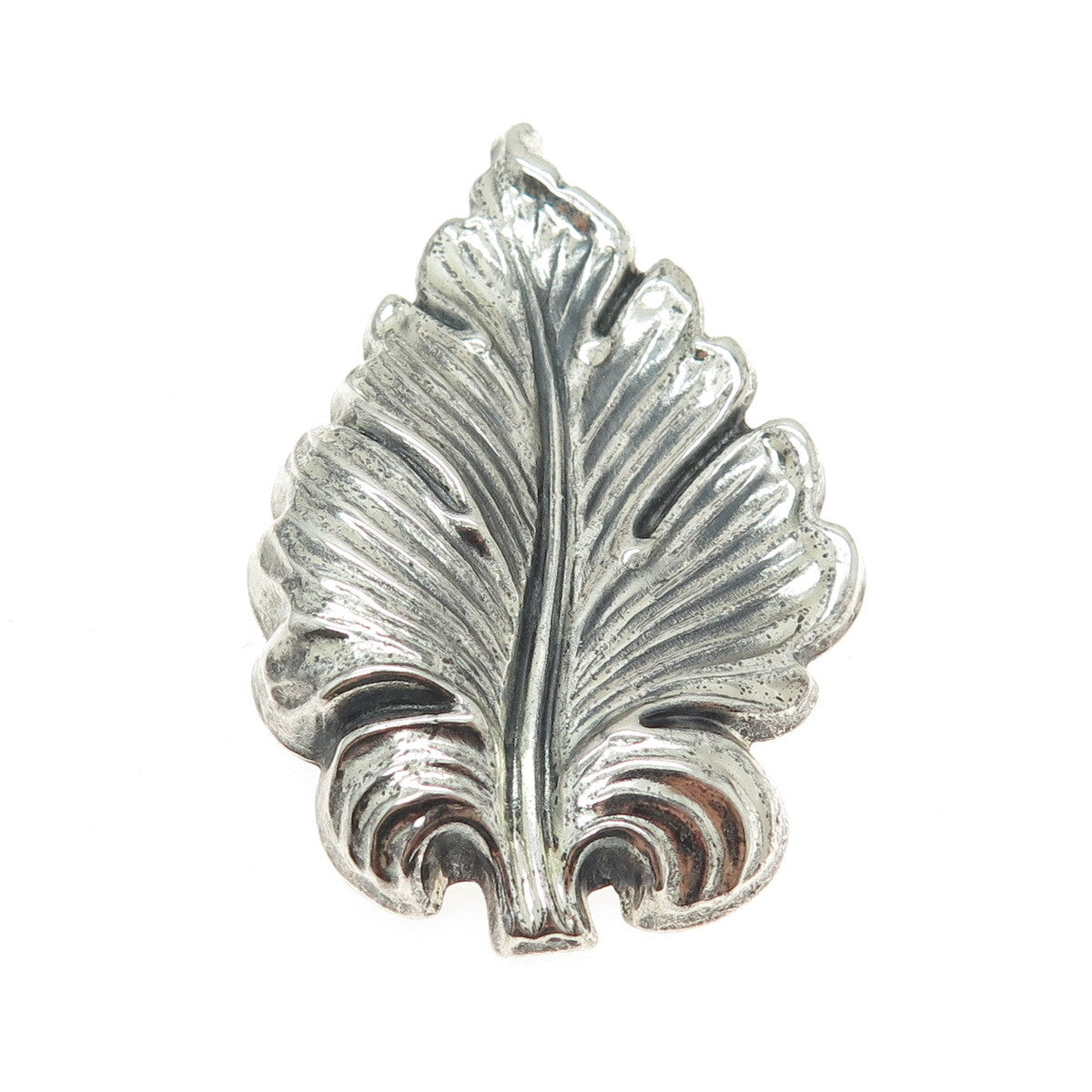 DANECRAFT 925 Sterling Silver Antique Art Deco Leaf Repousse Oxidized Pin Brooch