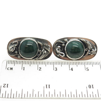 925 Sterling Silver Vintage Real Malachite Modernist Filigree Earrings