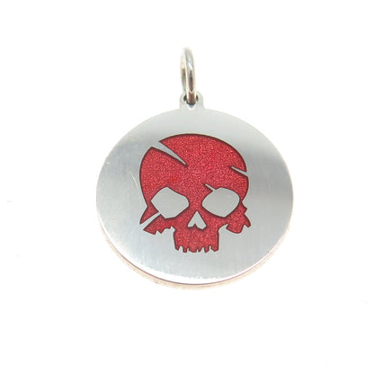 925 Sterling Silver Red Enamel Skull Charm Pendant