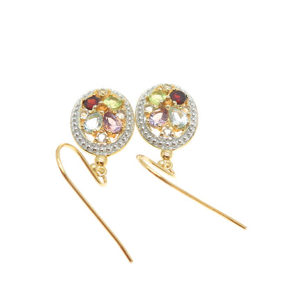 DEE BERKLEY Sterling Silver Gold Plated Topaz Amethyst Garnet Peridot Earrings