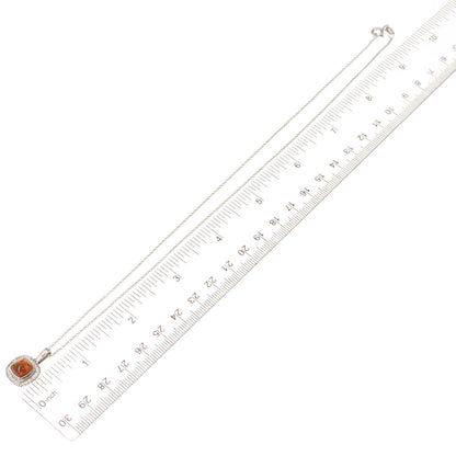 D'Joy 925 Sterling Silver Real Diamond & Amber Cable Chain Necklace 18"