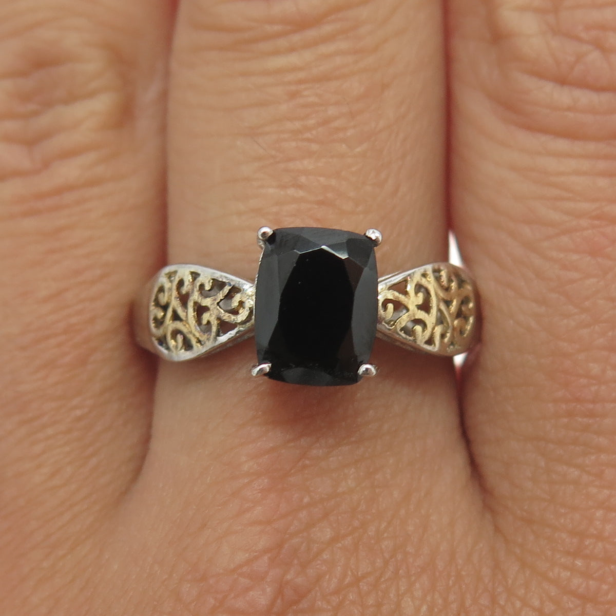 CHUCK CLEMENCY 925 Sterling Silver Vintage Black Spinel Gem Ring Size 10.25