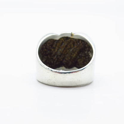 925 Sterling Silver / 14K Gold Vintage Ribbed Wide Ring Size 8.5