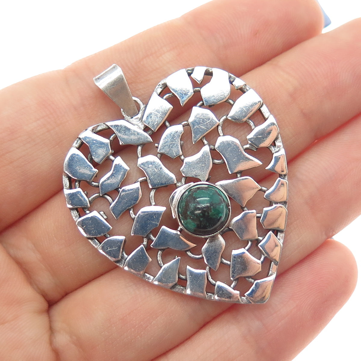 925 Sterling Silver Vintage Israel Real Eilat Modernist Heart Pendant