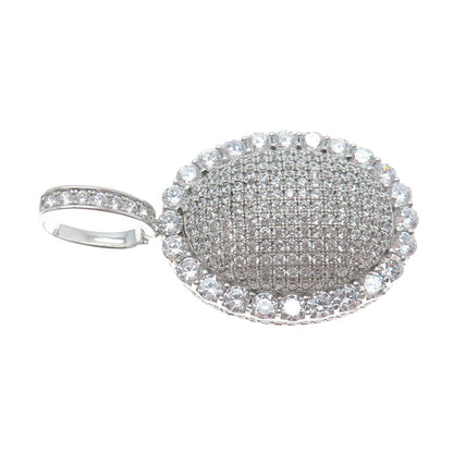DESIGNS BY YAGI 925 Sterling Silver Round-Cut Shaped C Z Sparkle Oval Pendant