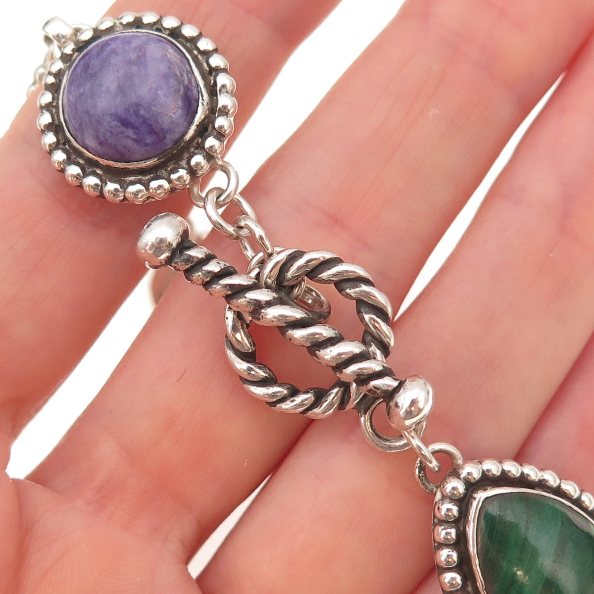 Carol Felley 925 Sterling Silver Vintage 1996 Real Multi-Gem & Pearl Bracelet 7"