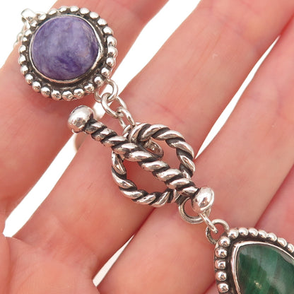 Carol Felley 925 Sterling Silver Vintage 1996 Real Multi-Gem & Pearl Bracelet 7"