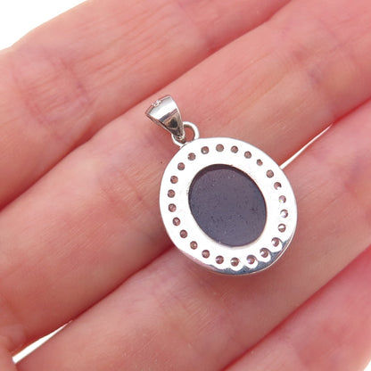 925 Sterling Silver Real Cat's Eye & C Z Charm Pendant
