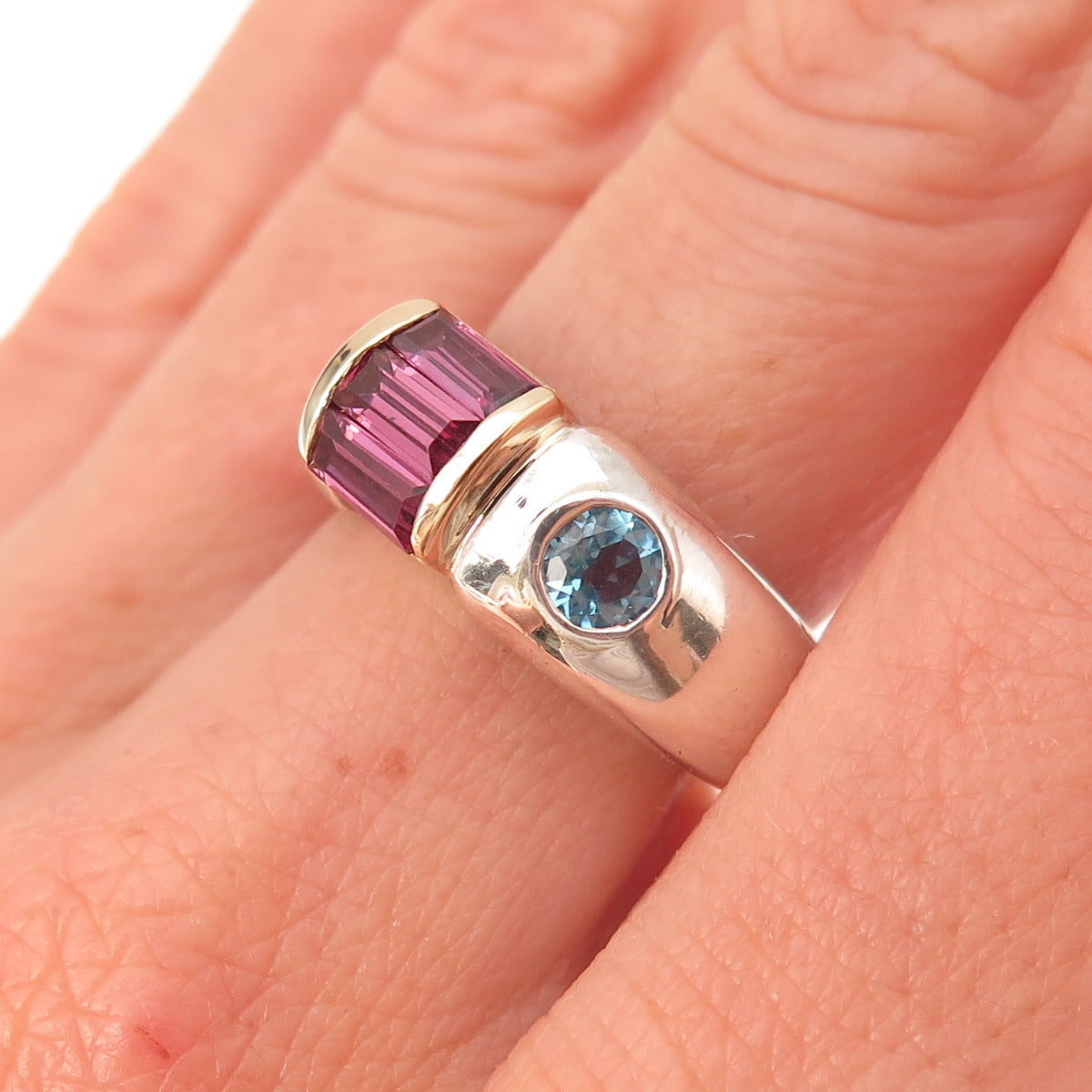 Nancy & Rise 925 Sterling 14K Gold Vintage Amethyst Blue Topaz Ring Size 6.25