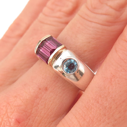 Nancy & Rise 925 Sterling 14K Gold Vintage Amethyst Blue Topaz Ring Size 6.25