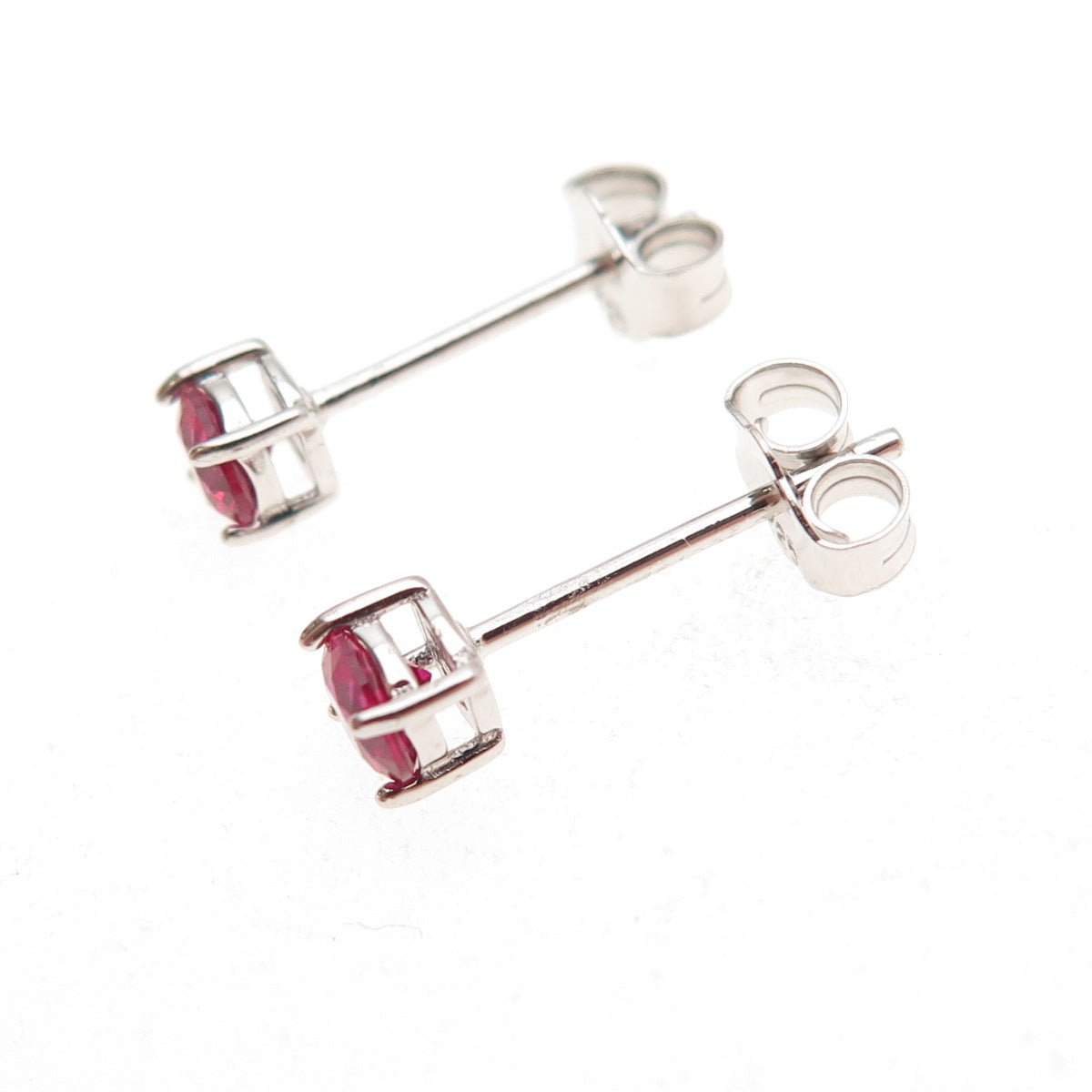 925 Sterling Silver Round-Cut Lab-Created Ruby Stud Earrings