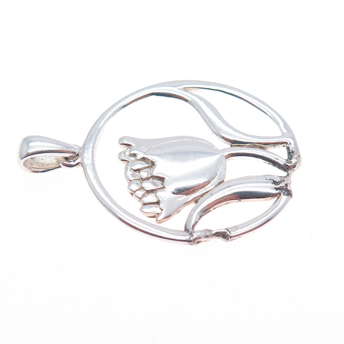 925 Sterling Silver Vintage WS Artisan Modernist Tulip Flower Pendant