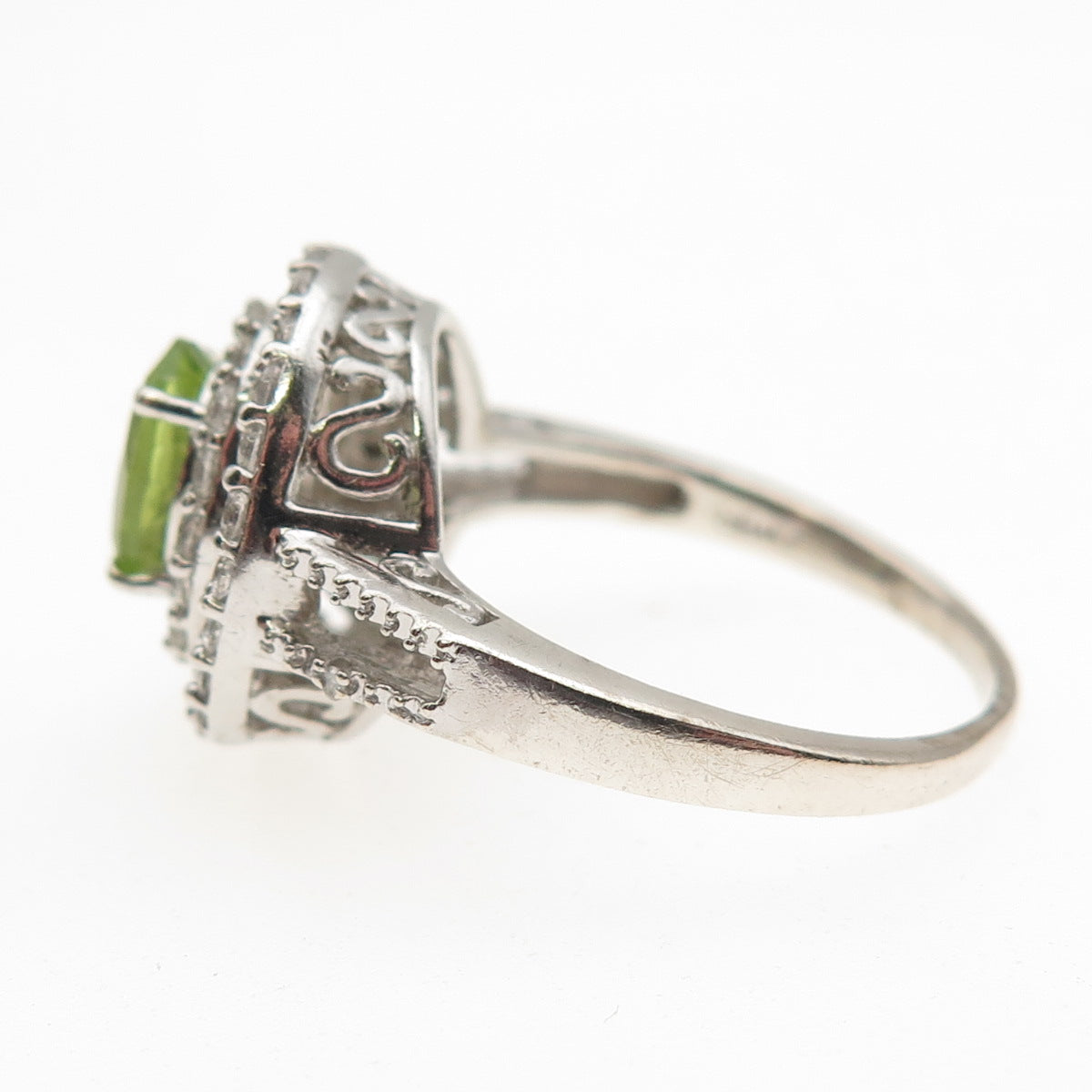 Jane Seymour 925 Sterling Silver Real Peridot & White Topaz Ring Size 8.5
