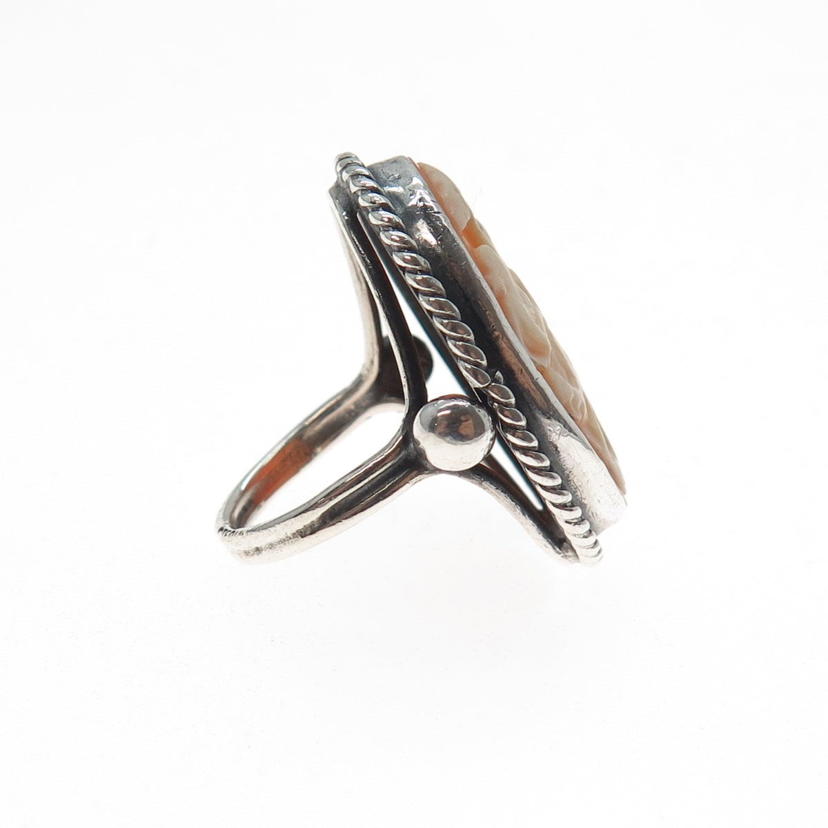 925 Sterling Silver Antique Art Deco Real MOP Caved Ladies Cameo Ring Size 4.5