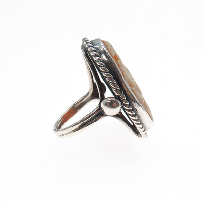 925 Sterling Silver Antique Art Deco Real MOP Caved Ladies Cameo Ring Size 4.5