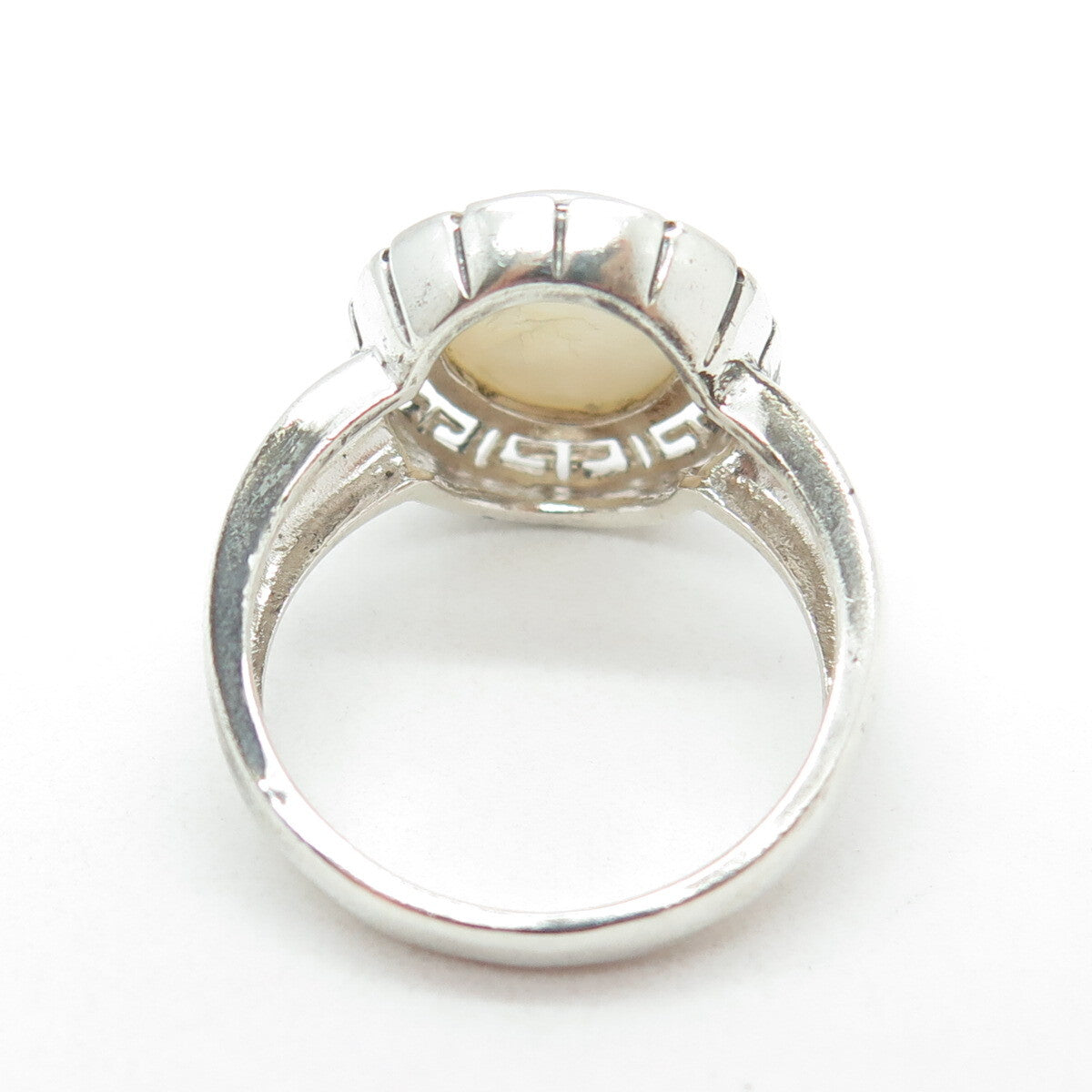 925 Sterling Silver Vintage Real Mother-of-Pearl Greek Maze Ring Size 9.25