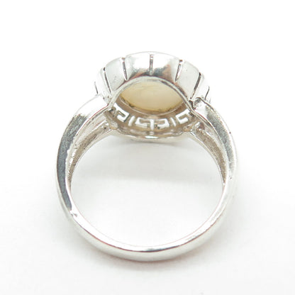 925 Sterling Silver Vintage Real Mother-of-Pearl Greek Maze Ring Size 9.25