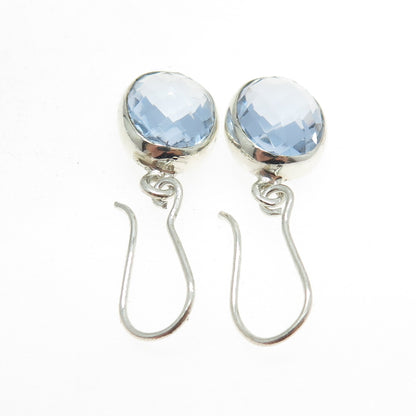 925 Sterling Silver Vintage Brazilian-Cut Blue C Z Dangling Earrings