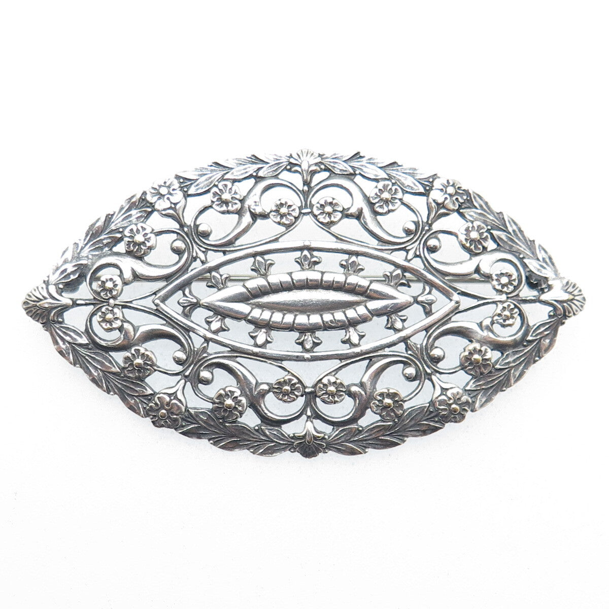 925 Sterling Silver Antique Art Deco Floral Leaf Pin Brooch