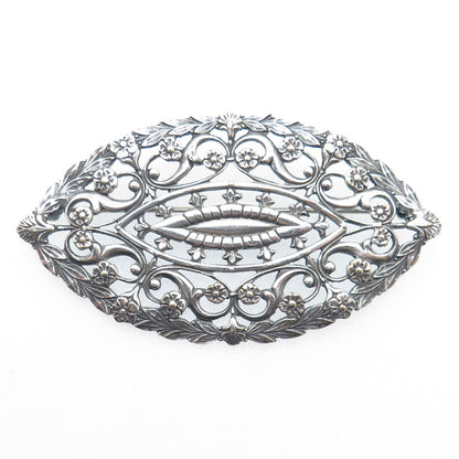 925 Sterling Silver Antique Art Deco Floral Leaf Pin Brooch