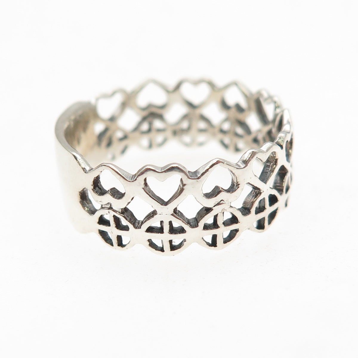 925 Sterling Silver Vintage Heart & Cross Oxidized Band Ring Size 8