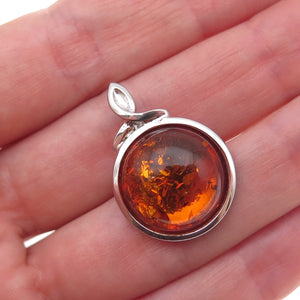 835 Silver Vintage Real Amber Modernist Oxidized Charm Pendant