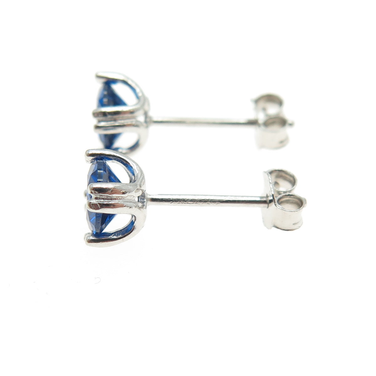 925 Sterling Silver Round-Cut Lab-Created Sapphire Stud Earrings