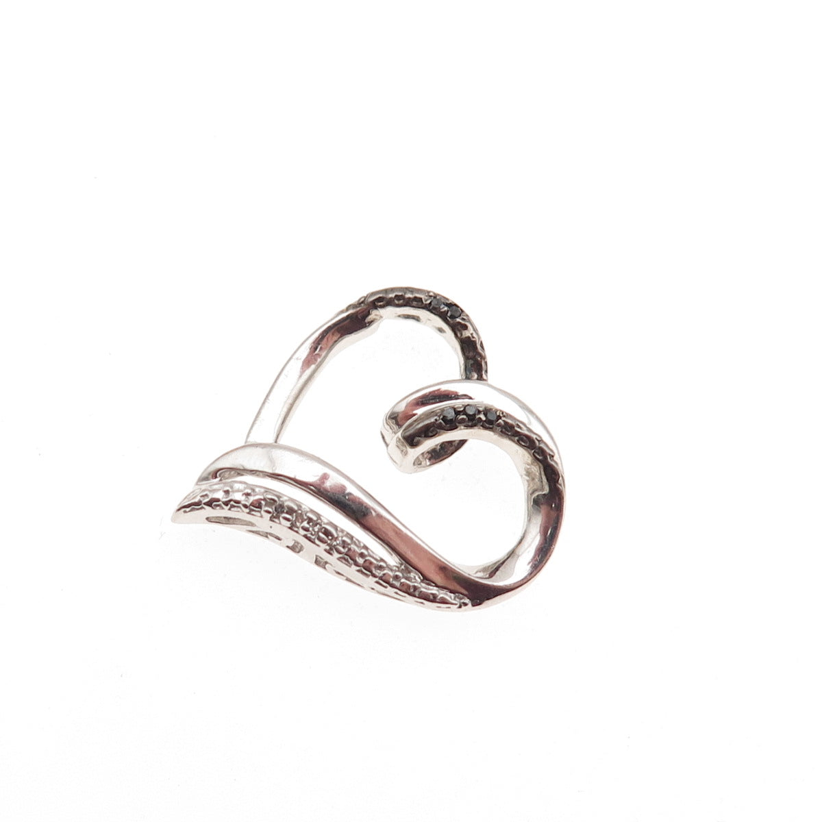 925 Sterling Silver Real Black & White Diamond Heart Mini Slide Charm Pendant