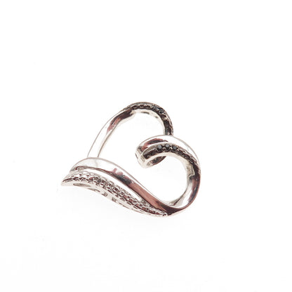925 Sterling Silver Real Black & White Diamond Heart Mini Slide Charm Pendant