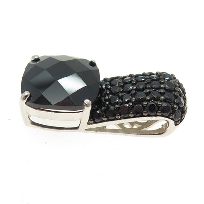 925 Sterling Silver Real Round & Cushion-Cut Black Spinel Slide Pendant