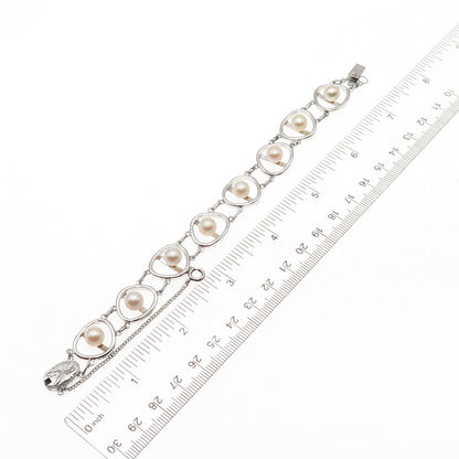 925 Sterling Silver Antique Japan Real Akoya Pearl Bracelet 6.5"